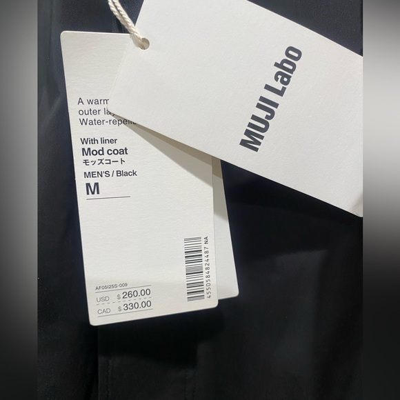 MUJI Labo Water-Repellent Hooded Long Coat Black Size M Men’s– New - Picture 6 of 6